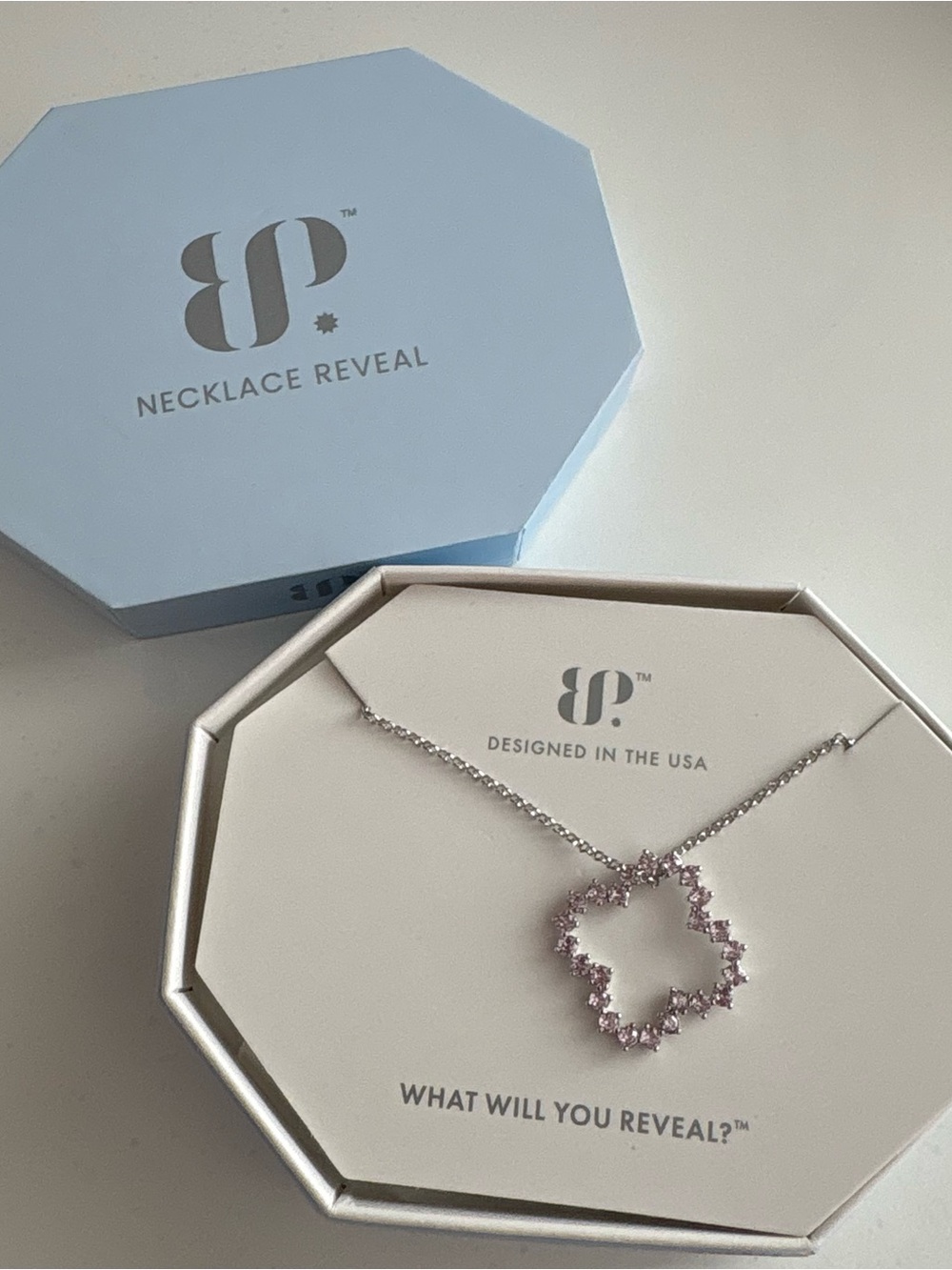 Bomb Party Round of Applause Necklace NK34963 Rose Quartz CZ Rhodium Plating